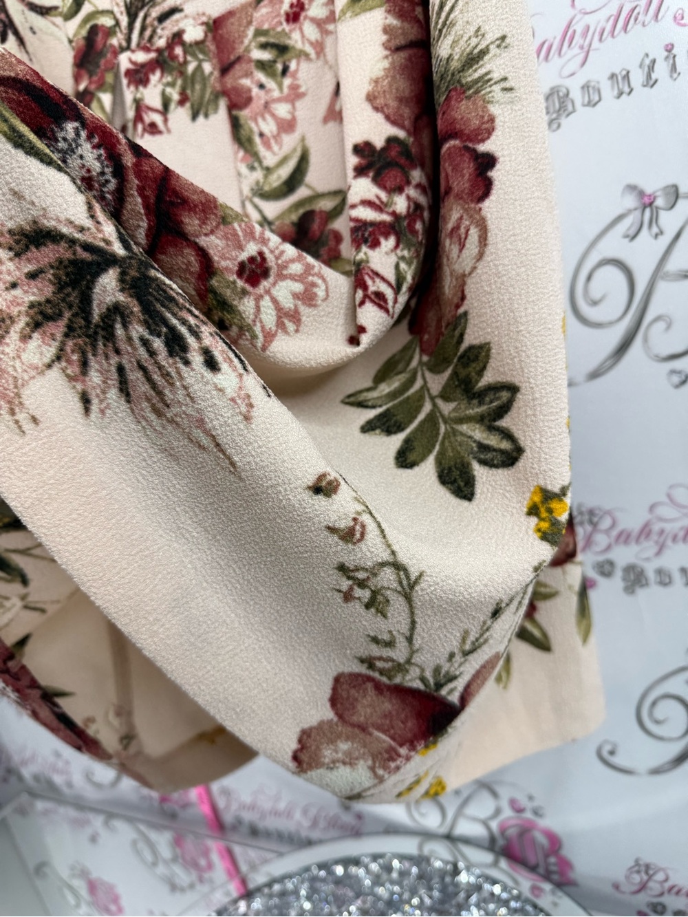 Dynamite dress flowers Cream Mini Dress with Burgundy & Green Floral Print - Picture 6 of 12